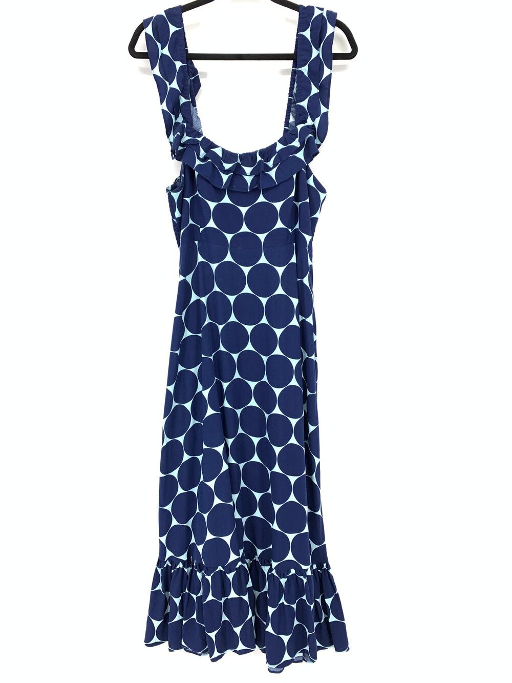 Kate Spade Polka Dot Print Ruffle Midi Dress Womens Size Large Blue Two Tone